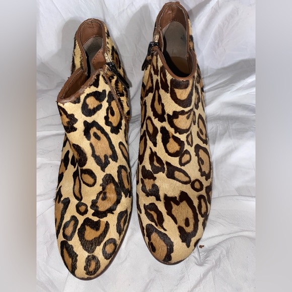 Sam Edelman Women’s Leopard Pony Hair Leather Side Zip Booties Boots Size 6